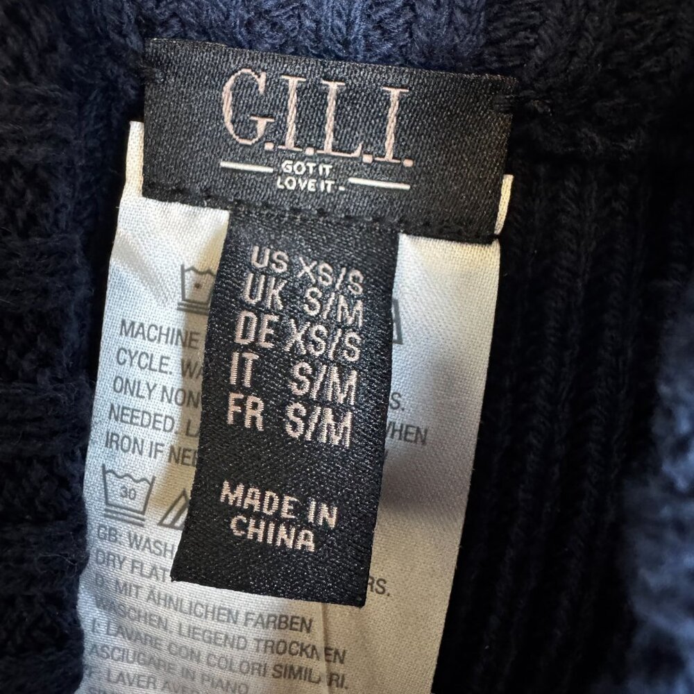 G.I.L.I. Got It Love It Sweater Cape Poncho Gold Button Navy Blue Knit Size XS/S - Picture 7 of 11